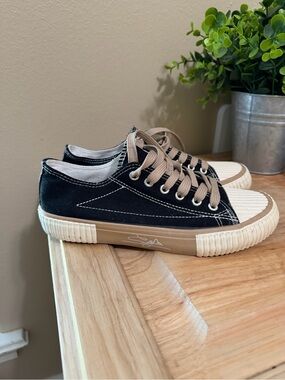Black Canvas Low-Top Sneakers with Tan Accents